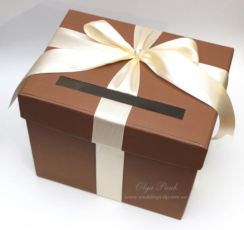 Коробки для денег сундуки Свадебная коробка с персиковым бантом