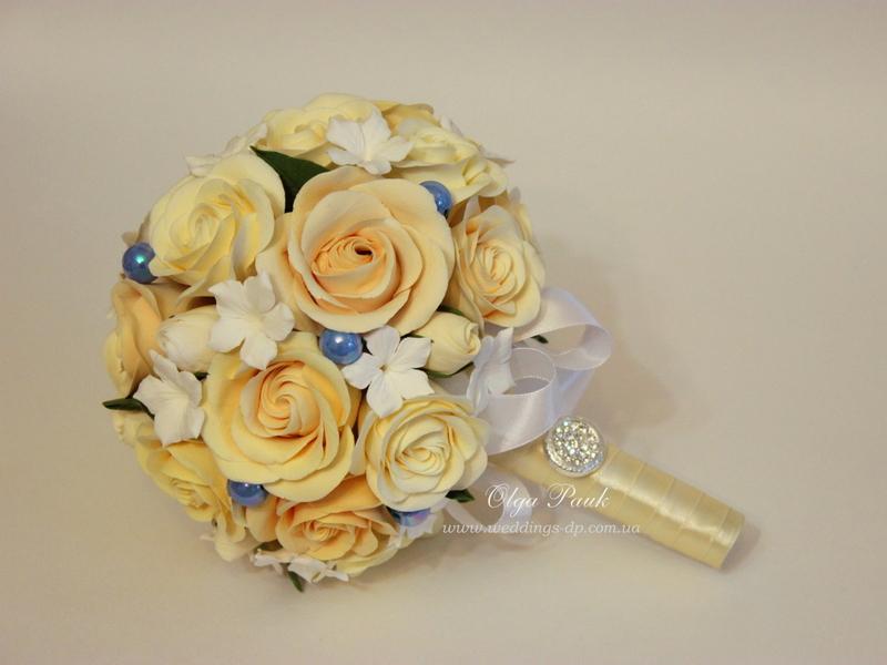 Букеты невесты - из полимерной глины и других декоративных элементов Букет невесты из полимерной глины Викторианская роза